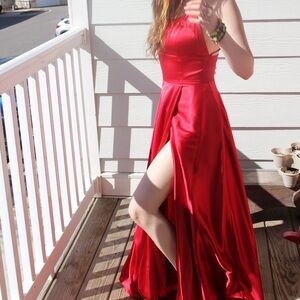 Betsy & Adam Red Backless Gown